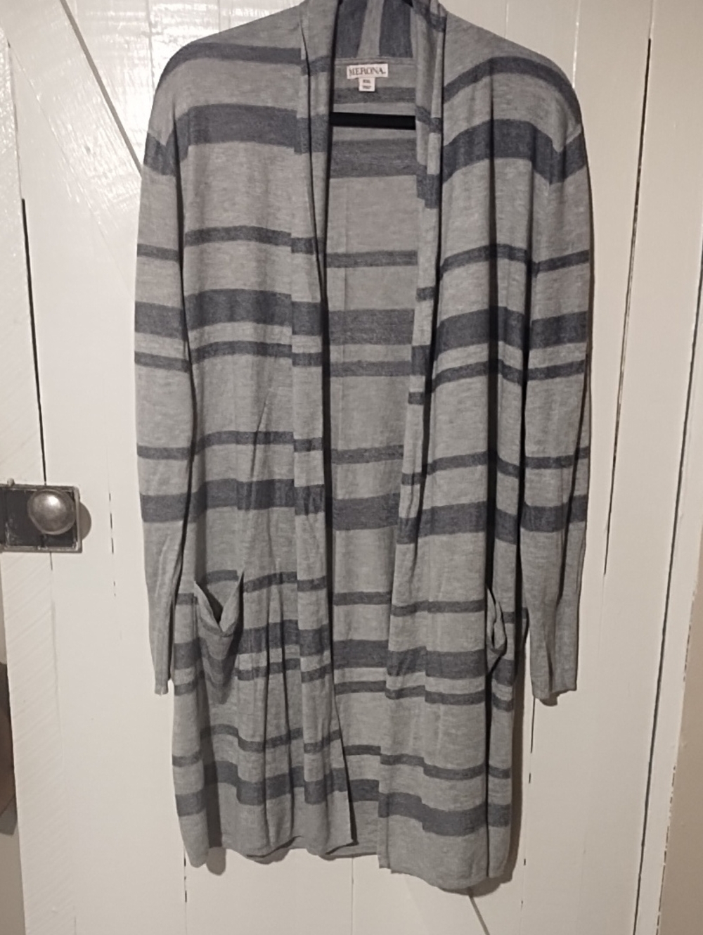 Merona Gray Striped Open-Front Cardigan Good Condition XXL
